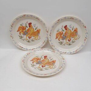 3 - Corning Corelle COUNTRY MORNING Rooster 8 1/2 Inch Luncheon Plates, U.S.A.